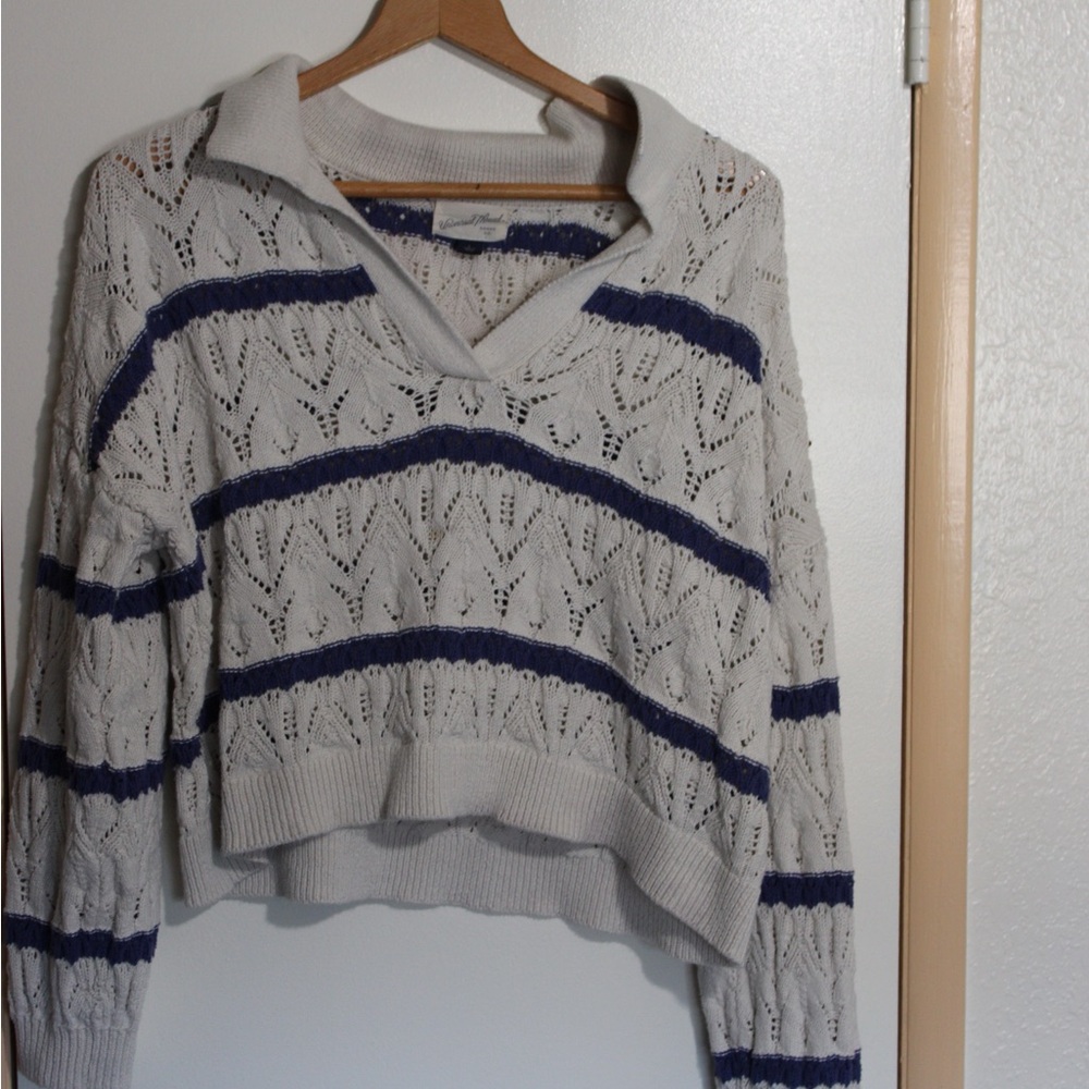 Universal Thread Cream and Blue V-Neck Sweater